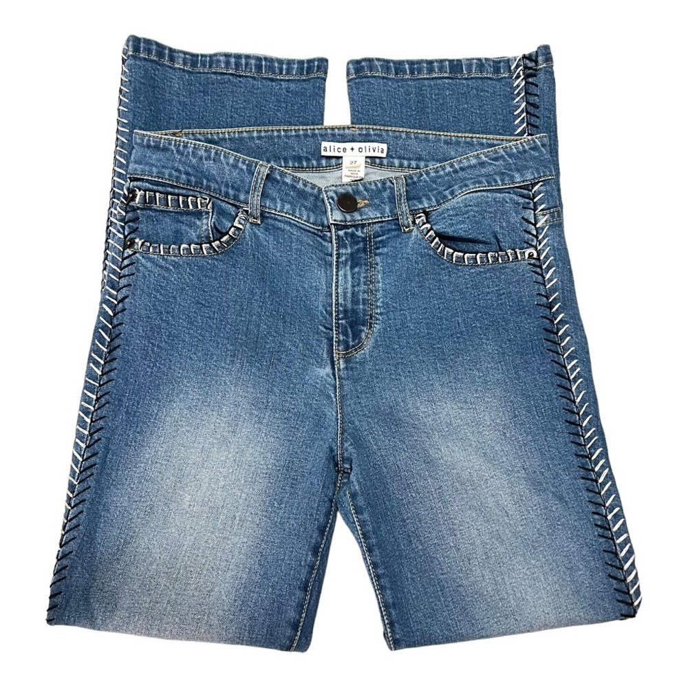 Alice + Olivia Side Stitch Boho Stretch Premium Denim Ankle Flare Jeans Women 27 - Picture 5 of 11